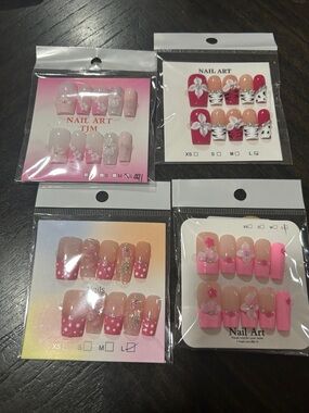 Pink Floral & Glitter Press-On Nail Set Collection Bundle